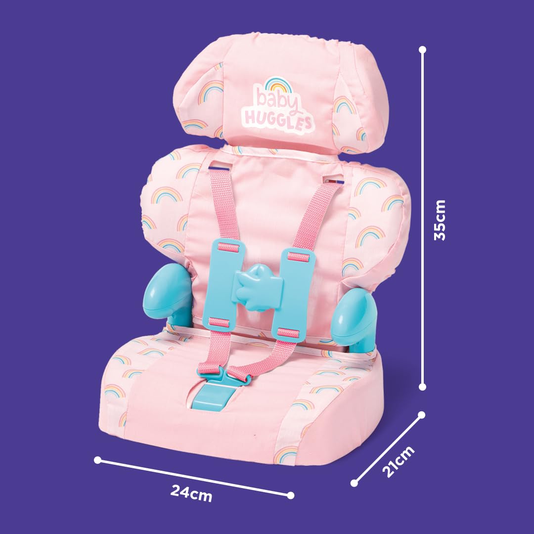 Casdon Baby Huggles Toys - Pink Booster Seat - Car Seat For Dolls with Adjustable Headrest & Buckles - Fits Dolls Sizes Up to 14" - Suitable for Preschool Toys - Playset for Children Aged 3+