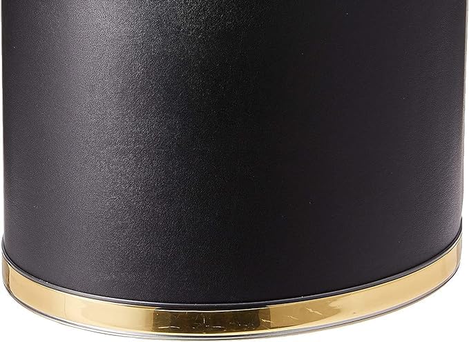 Kraftware Sophisticates Oval Wastebasket with Plastic Liner, Adding Classic Style to The Bathroom and All Other Rooms in The Home or Office, 13 Quart Capacity, Black with Gold Trim