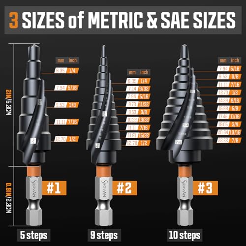3PCS Unibit Step Drill Bit Set (1/4"-7/8"), M35 Cobalt, TiAlN Coated for Superior Durability, Spiral Cone Drill for Stainless Steel, Sheet Metal, Aluminum & Plastic