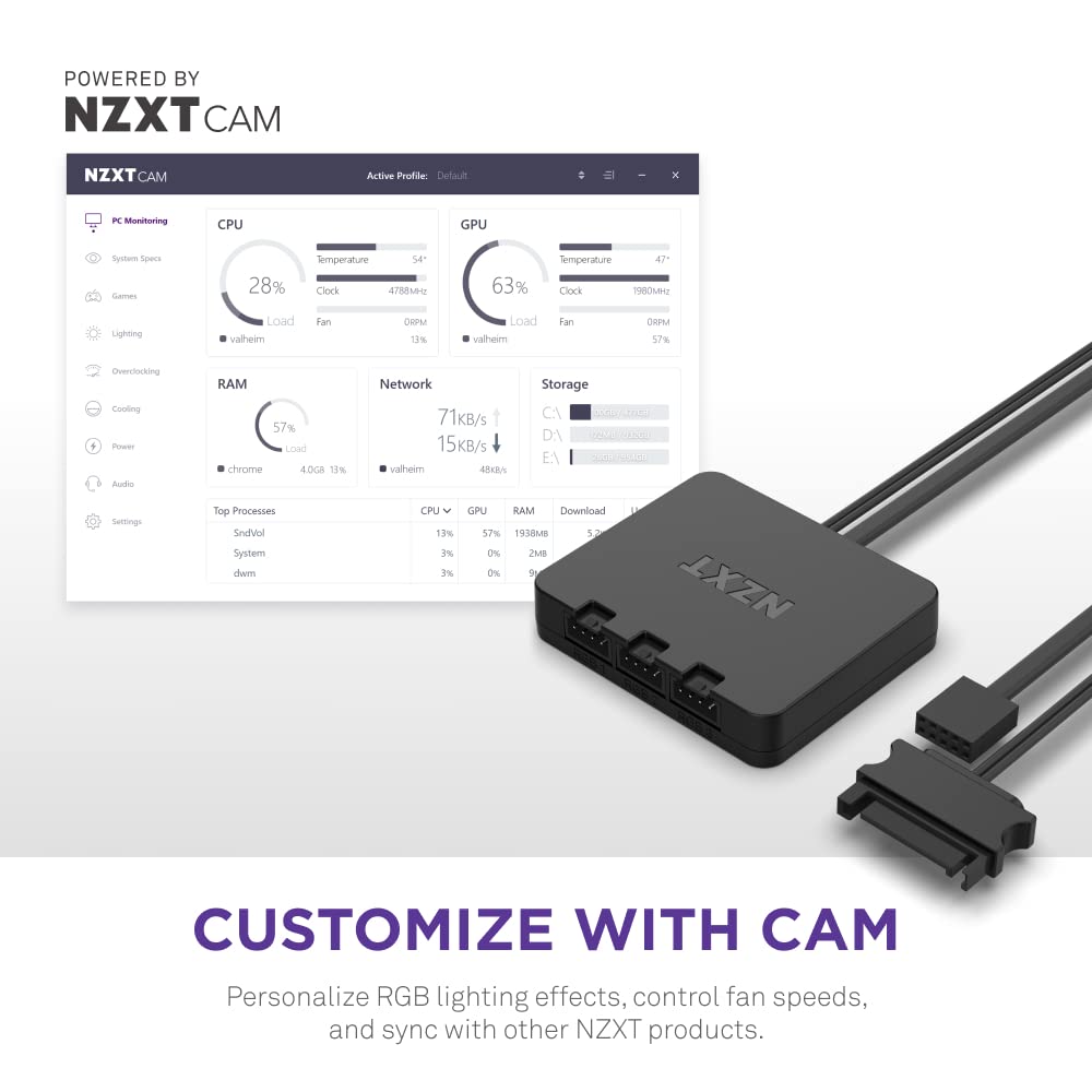 NZXT F140 RGB Twin Pack – 2 x 140mm RGB PWM PC Fans with RGB Controller – High Airflow, Low Noise – Fluid Dynamic Bearing – CAM Software Control – 18 LEDs per Fan – Black