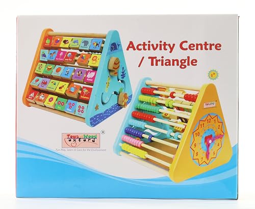 TOWO Wooden Activity Centre Triangle Toys - flip Flop Alphabet Blocks Abacus Clock - Activity Cube for Toddlers 5 in 1- for Babies Montessori Learning-Wooden Toys for 1 Year Old