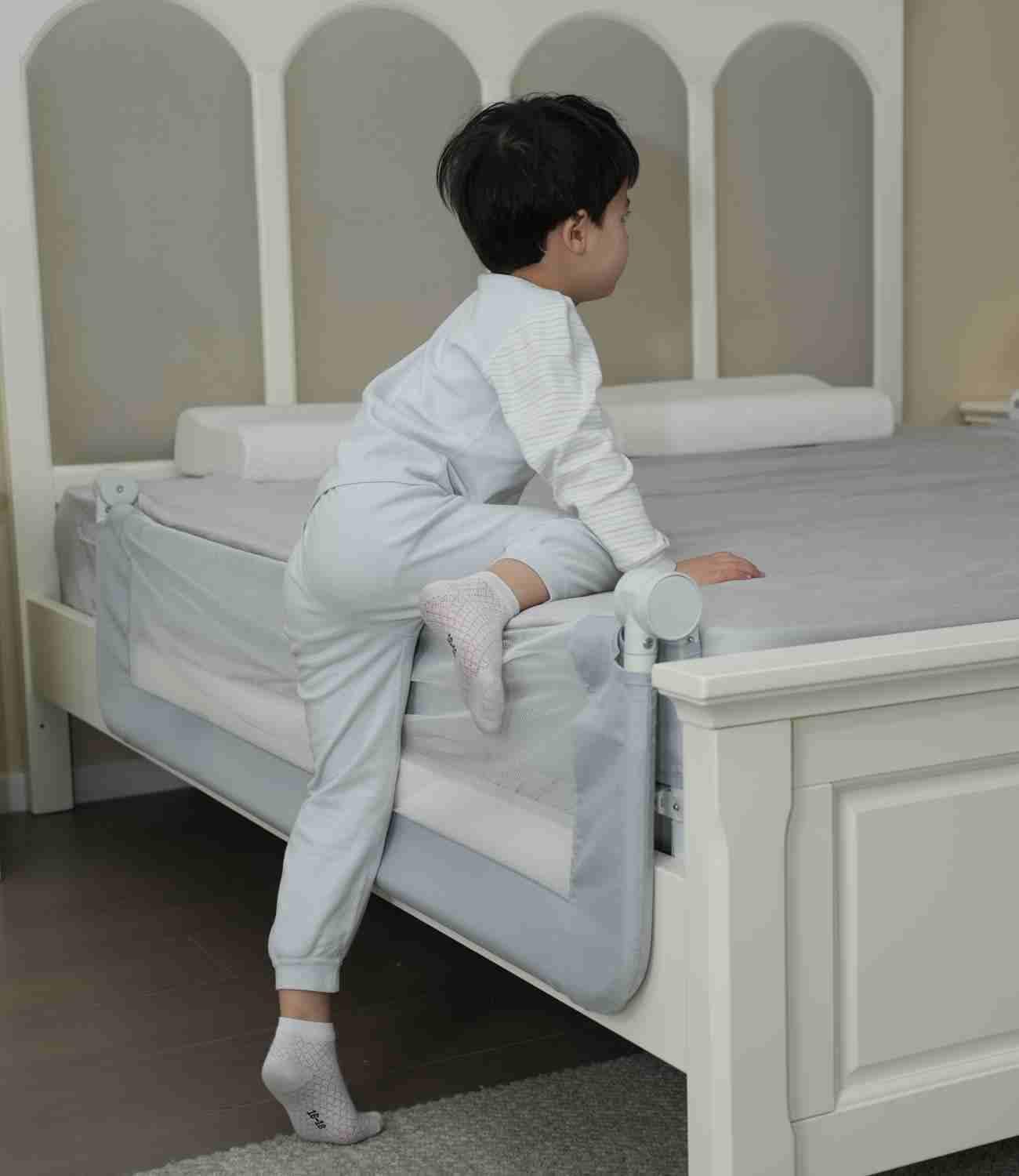 Grelife Foldable Bed Rail for Toddlers, Tall Toddler Bed Rails for Twin, Full, Queen Bed, Baby Bed Rail Guard with Reinforced Metal Frame & Breathable Mesh (1, Gray, 59.0")