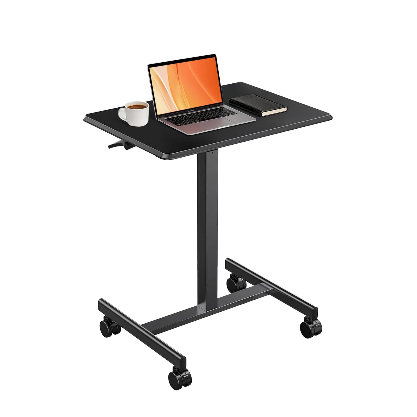 SageNest Adjustable Mobile Standing Desk, Rolling Sit-Stand Laptop Desk with Locking Wheels, Compact Portable Computer Table for Home Office or Dorm, Black