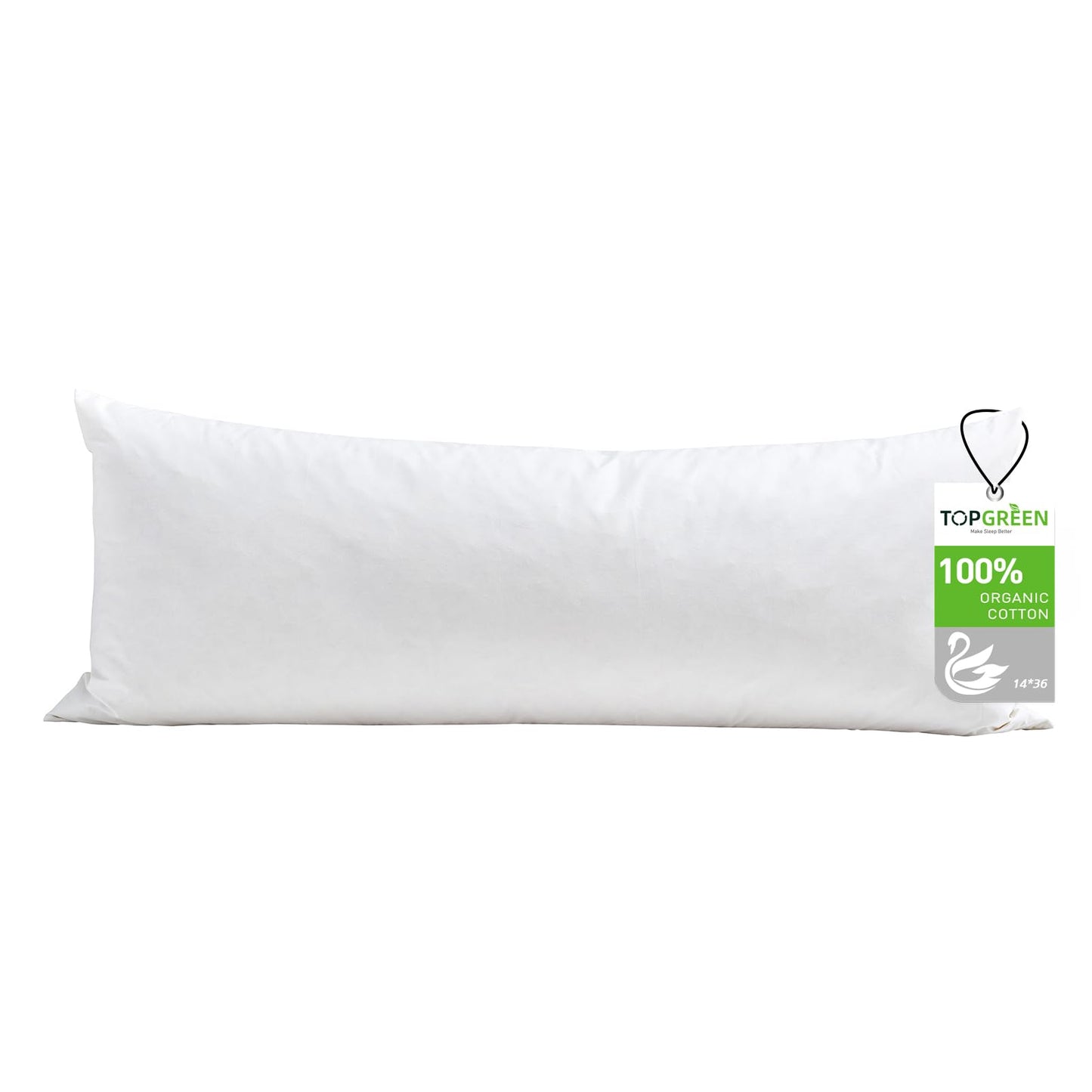 TOPGREEN Feathers Down Pillow Insert 14x36, 100% Organic Cotton Shell, Large Lumbar Pillow Insert, Decorative Throw Pillow for Living Room Sofa, Couch, or Bed (White)