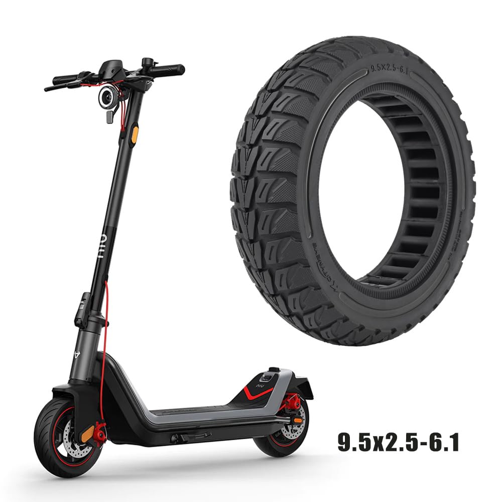 9.5x2.5-6.1 Off-Road Solid Tire Replacement for NIU KQi3 Pro/Max/Sport Scooter - Puncture-Free, Hassle-Free Maintenance - Anti-Skid, Shockproof 9.5 x 2.50 inch Tubeless Tire (Black 2Pcs)