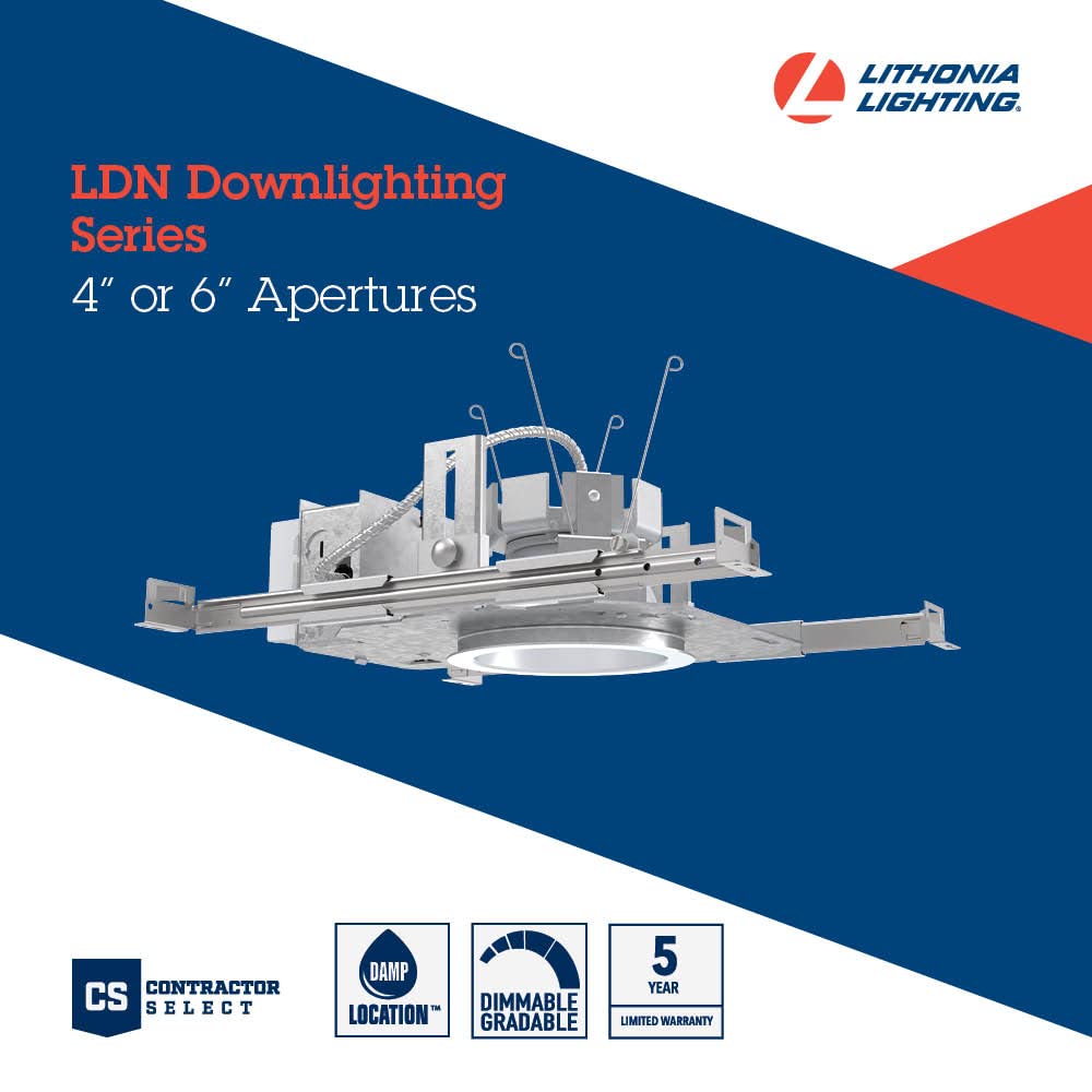 Lithonia Lighting LDN 6in. New Construction Downlight, Non-IC LED Housing, 2000LM, 3500K, 10% 0-10V Dimming