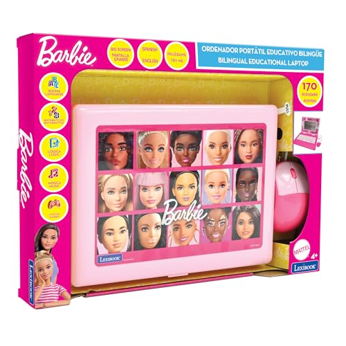 Lexibook, Barbie, Bilingual and Educational Laptop Spanish/English, Toy for Children, 170 Activities to Learn, Play Games and Music, Large Screen, Pink, JC599BBi2