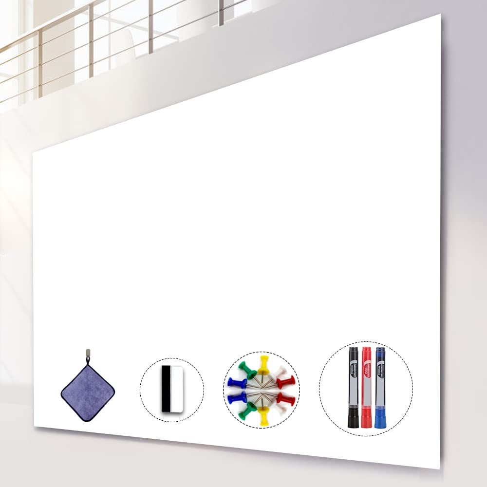 Dry Erase Sticker for Wall, White Board Stickers, 4' x3' Whiteboard Wall Paper Roll, 48 x 36 inches Dry Erase Paper, AFMAT White Board Stick on Wall, PET Dry Erase Surface, No Ghost, 3 Markers