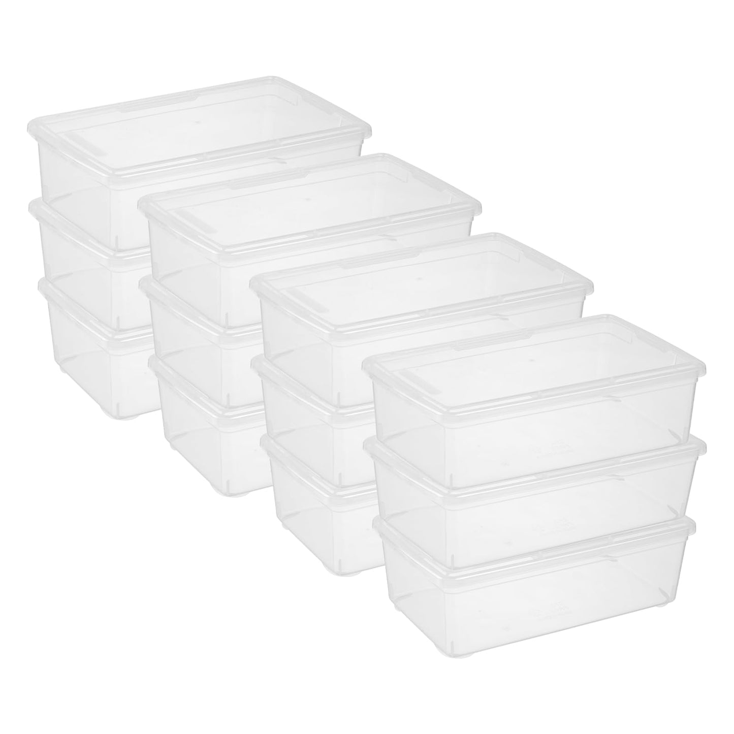 novelinks 12 Pack 6QT Plastic Storage Bins with Lids, Stackable Shoe Storage Boxes Organizer Bins, Craft Organizers and Storage for Shoes Organization (Clear)