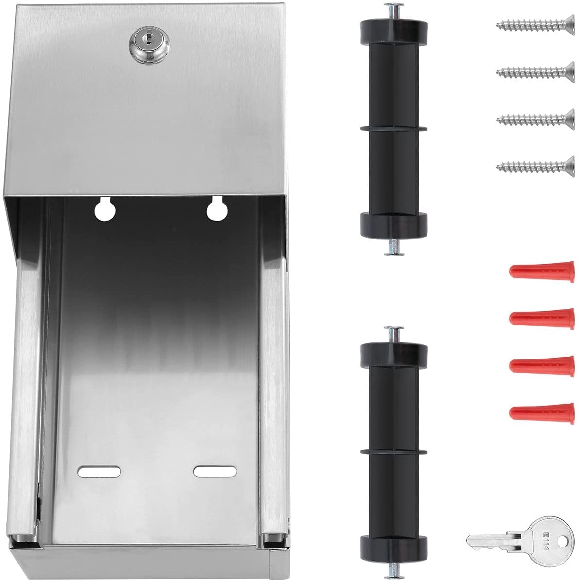 Stylever Commercial Toilet Paper Dispenser - 304 Stainless Steel Double Roll Holder - Heavy Duty Lockable Wall Mount Tissue Dispenser for Restroom - Metal Bathroom Fixtures