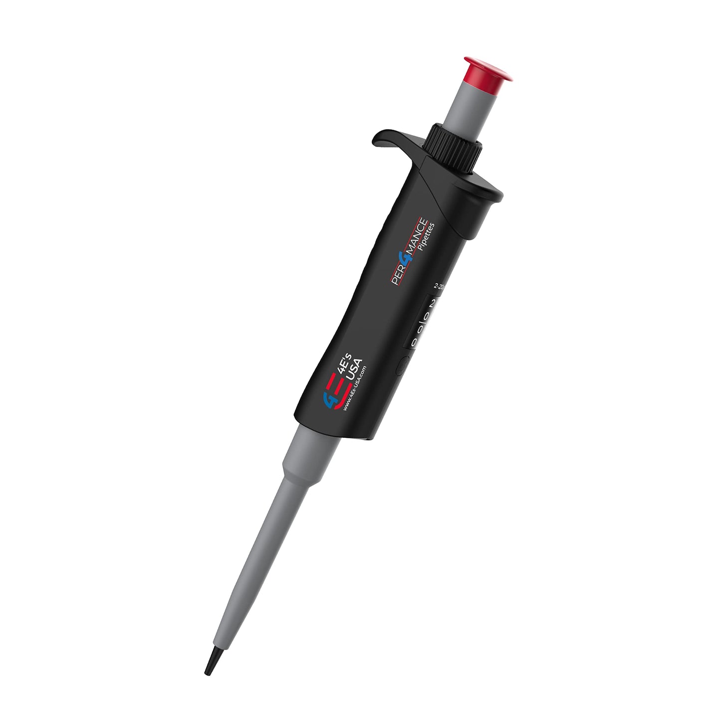PER4MANCE Pipette - 2~20µL Adjustable Single Channel Pipette, ISO Calibrated Low Plunger-Force Ergonomic Micropipette with Autoclavable Lower and Universal Tip Cone, Ultra-Light Precise Pipettor