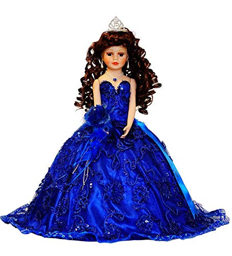 KINNEX COLLECTIONS SINCE 1997 18" Porcelain Quinceanera Umbrella Doll (Quince Anos) KK18725 (Royal Blue)