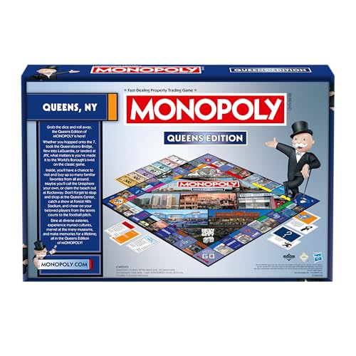 Monopoly Board Game Queens NY Edition : 2-6 Players Family Board Games for Kids and Adults, Board Games for Kids 8 and up, for Kids and Adults, Ideal for Game Night