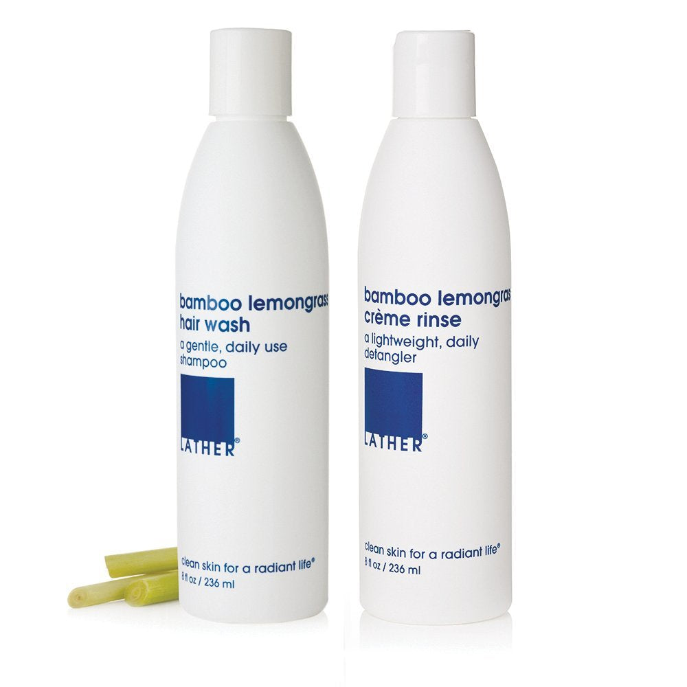 LATHER Bamboo Lemongrass Shampoo & Conditioner Set - Gentle Daily Moisturizing Shampoo & Hair Detangler Conditioner for All Hair Types - Lightweight, Non-Greasy, Sulfate Free - 8 Fl Oz Bottles