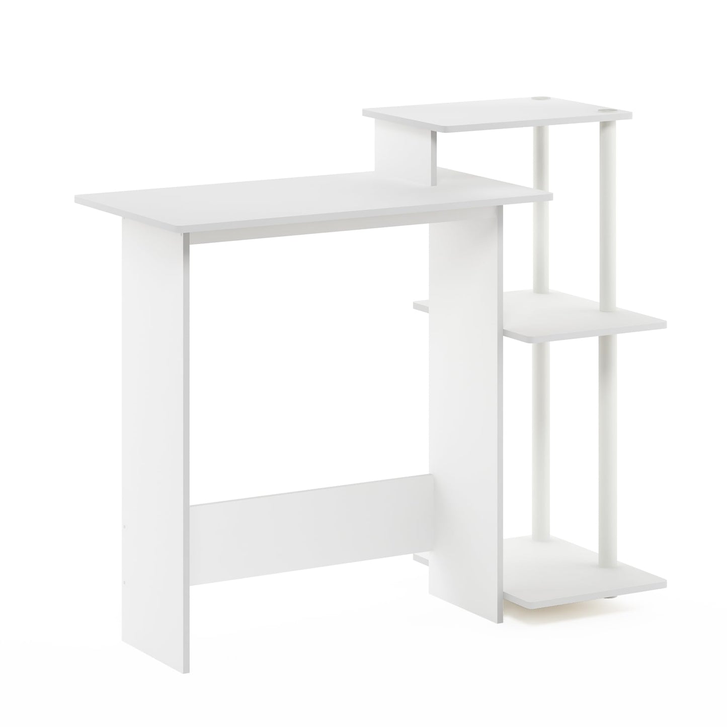 Furinno EFFICIENT Desk, 28.6" Wide Gaming Desk with 3 Open Side Shelves, Laptop Notebook Computer Desk, Office Desk for Home Office, Study Room, Dorm, Bedroom, White