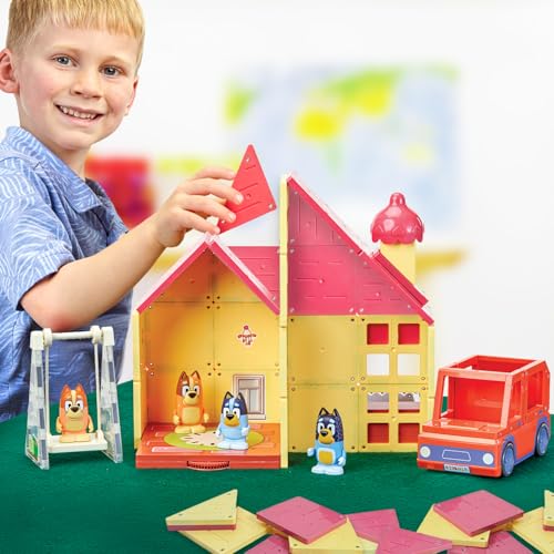 Tile Town Bluey Heeler Family Home 46-Piece Magnetic Tile Playset, Interactive STEM Magnetic Tiles Toys, Includes Bluey & Bingo Figures, Action Tiles