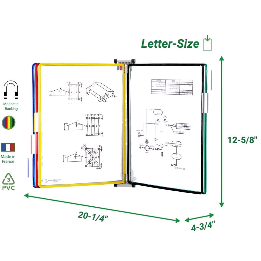 Tarifold Wall Mount Reference & Display System, 5 Double-Sided PVC Pockets, 10 Sheet Capacity, Glare-Free, Durable Steel Wire Frames, Expandable, Letter Size, Assorted
