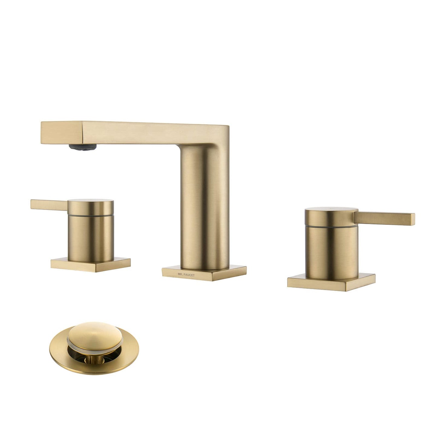 Luxury Brass Modern Widespread Bathroom Sink Faucets with Copper Valve for 3 Hole 2-Handle 8 Inch Deck Bathroom Vanity Faucet, &Stainless Steel Pop-up Drain Assembly, Brushed Champagne Gold
