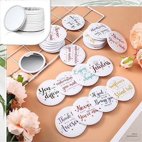 Kigley Mother's Day International Gifts for Women 2.8 Inch Inspirational Compact Mirror Round Portable Pocket Makeup Glass Mirror Purse Mini Small Mirror for Nurse Graduation(White Base,96 Pcs)