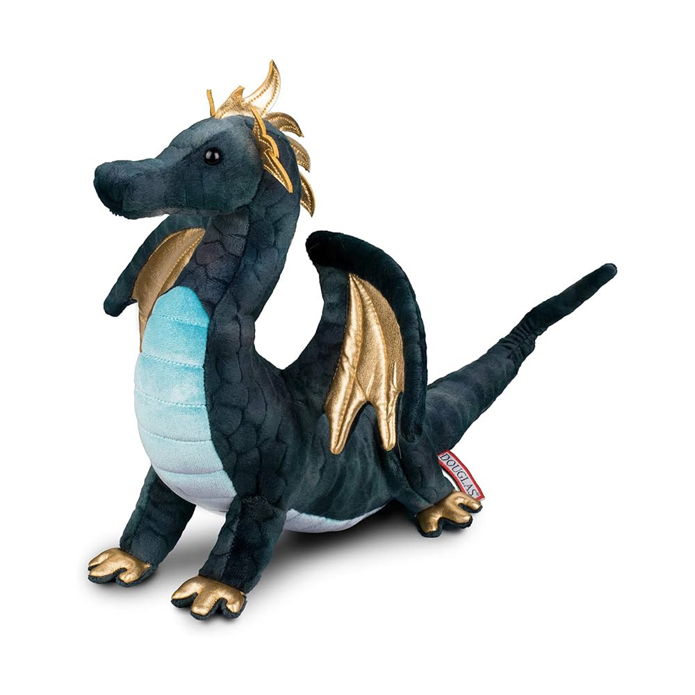 Douglas Aragon Dragon Plush Stuffed Animal – Realistic Navy Mythical Creature Toy for Kids, Fantasy Lovers & Collectors, 16" Long (40.5 cm)