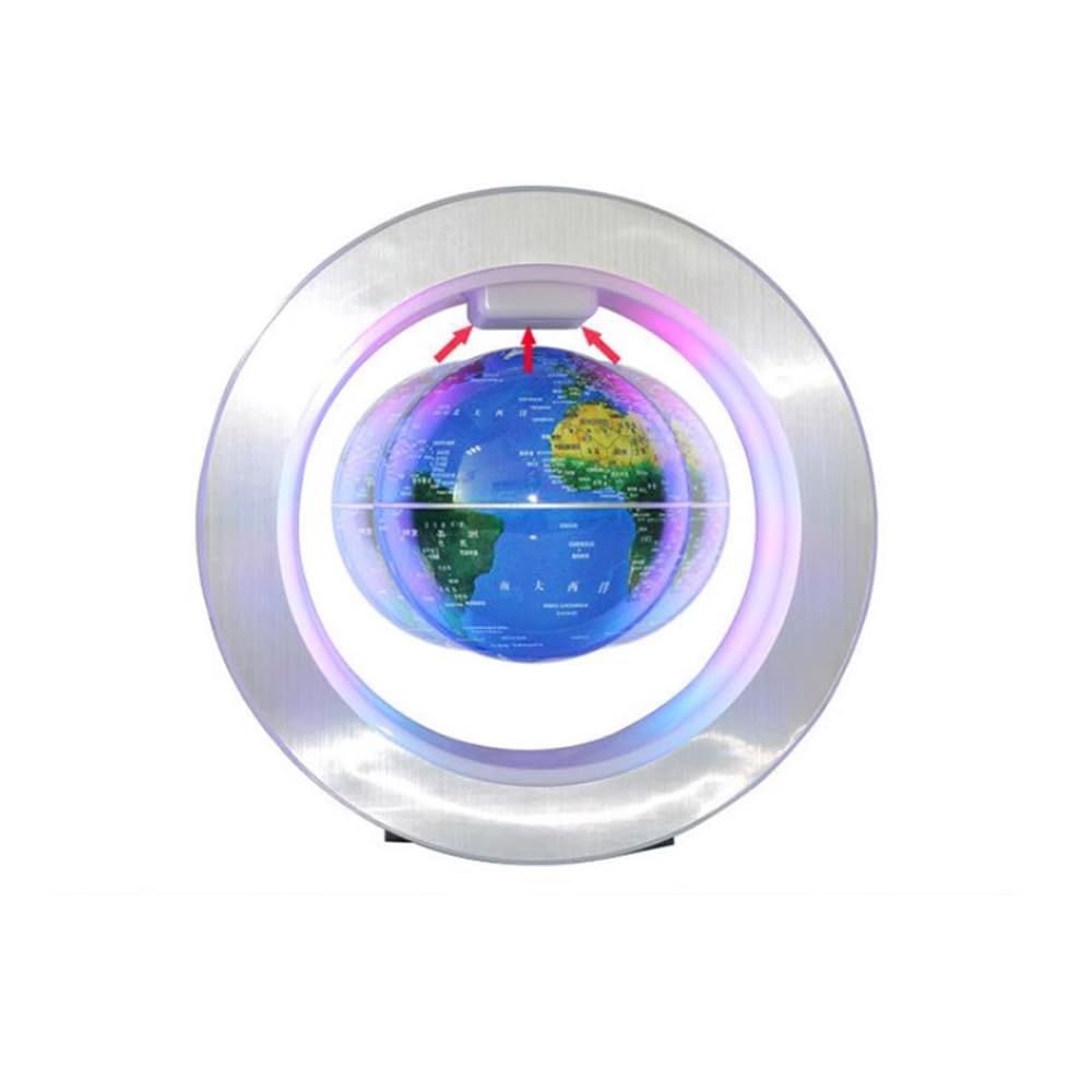 Magnetic Floating Globe, Magnetic Levitating with LED Light O Shape Frame Self-rotating Desk Gadget Decor Floating Globes World, 4inch (Light Blue)