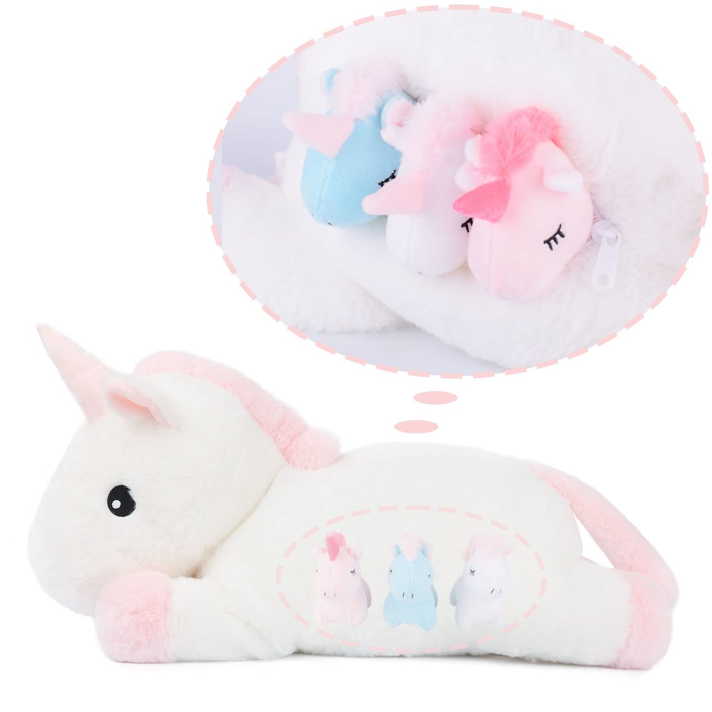 WEIGEDU Unicorn Mother and Kids Plush Toy Stuffed Animals - 4 in 1 Plush Mommy Unicorn PlaySet with 3 Babies Unicorns, Set of 4, 18 inches