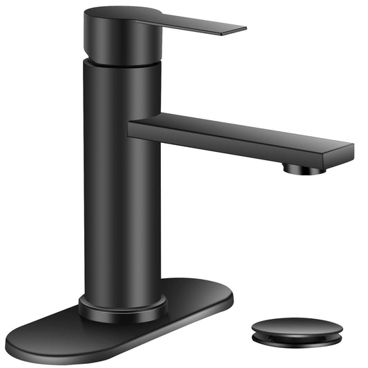 YXOCVIR Bathroom Faucet Single Hole Single Handle Vanity Modern Sink RV Black Bathroom Faucet with Pop-up Drain for 1 - or 3 Hole Sink (Black)