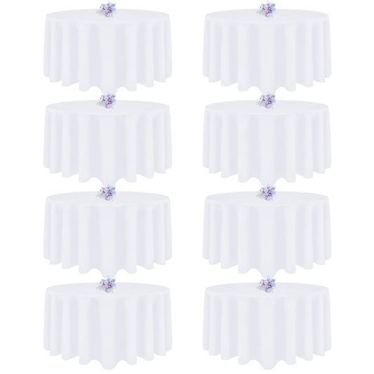 8 Pack White Round Tablecloth 90 Inch Round Table Cloth, Wrinkle Resistant and Washable Tablecloth Polyester Fabric Table Cloth Round Cover for Dining Wedding Banquet Party
