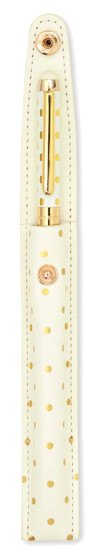 Kate Spade New York Black Ink Ballpoint Pen with Stylus Tip and Storage Pouch, Gold Dots