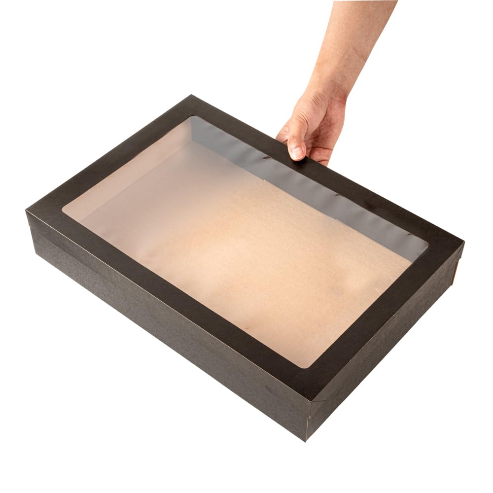 Restaurantware Cater Tek 17.9 x 12.3 x 3.2 Inch Baked Goods Boxes 10 Greaseproof Pastry Boxes - Window Lids Insert Tab Lock Black Paper Catering Boxes Easy Assembly For Charcuterie Or Cupcakes