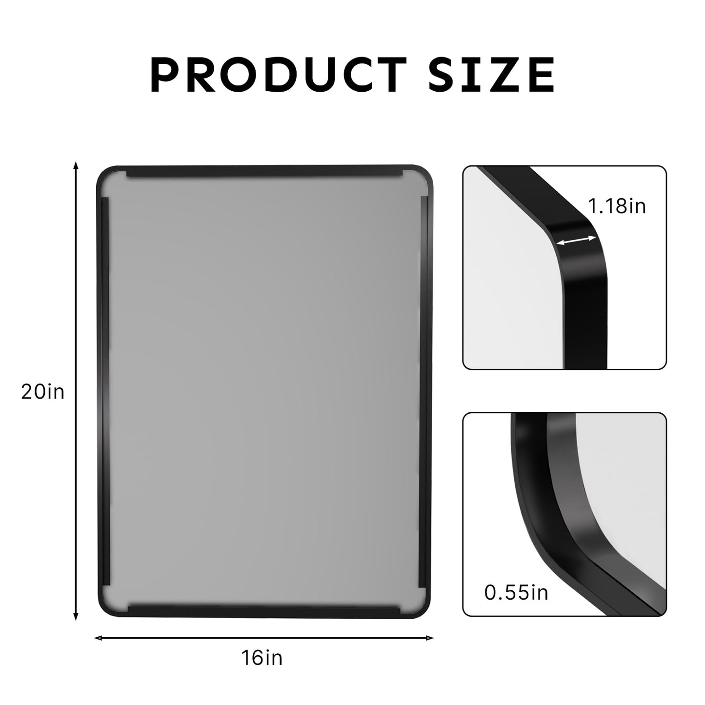 Kosmonia 20x16 Bathroom Vanity Mirror for Wall, Aluminum Framed, Farmhouse Rectangle, Anti-Rust, HD Reflection Anti-Desilvering, Distortion Free, Tempered and Shatter-Proof Wall Mounted Mirror, Black