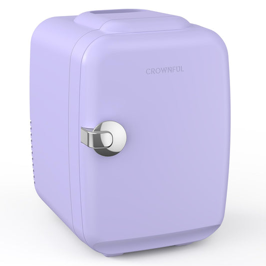 CROWNFUL Mini Fridge, 4 Liter/6 Can Portable Cooler and Warmer Personal Refrigerator for Skin Care, Cosmetics, Beverage, Food,Great for Bedroom, Office, Car, Dorm(Purple)