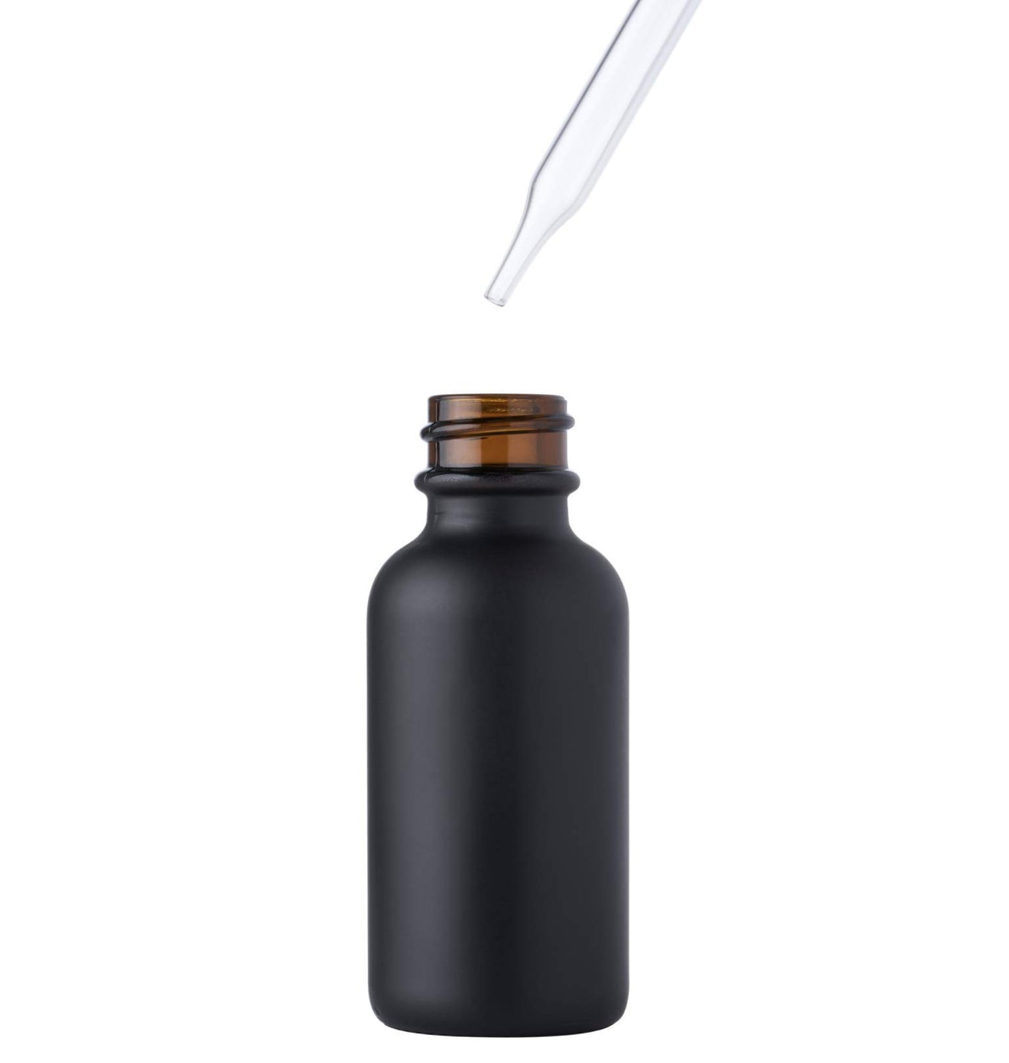 Focus Nutrition Black Boston Round 1 oz Glass Dropper Bottles for Essential Oils With Bamboo Caps | 24 Pack
