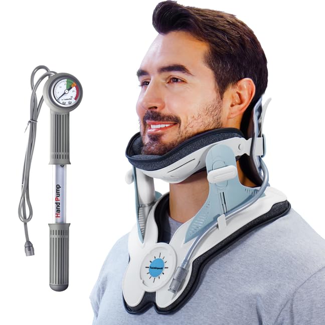 Cervical Neck Traction Device, Adjustable Air Pump Inflatable, Built-in 8 Airbag, Neck Stretcher for Cervical Pain Relief and Relaxation