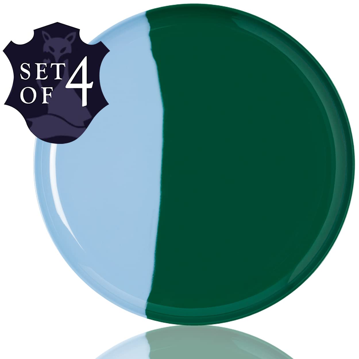 Thomas Fuchs Creative 1/2 & 1/2 Melamine Side Plates Set of 4, Chip and Break-Resistant, Durable Salad Plates, Kid-Friendly Dessert Plates for Indoor and Outdoor, Dishwasher Safe, Green/Sky Blue