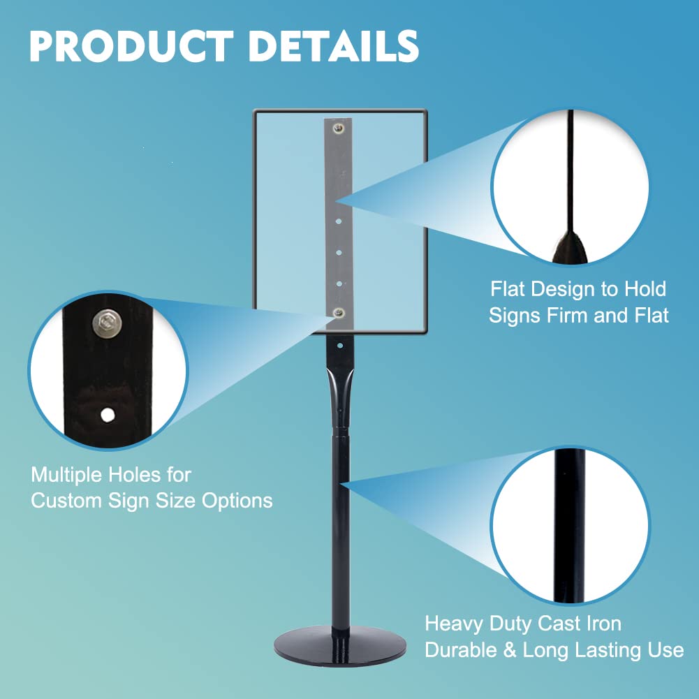 Furnishh Heavy Duty Cast Iron Sign Stand - 48" Tall Pedestal Sign Holder with 12" Base - Outdoor Metal Parking Sign Post for Street, Business & Driveway - Fits up to 18x24 Signs, Black