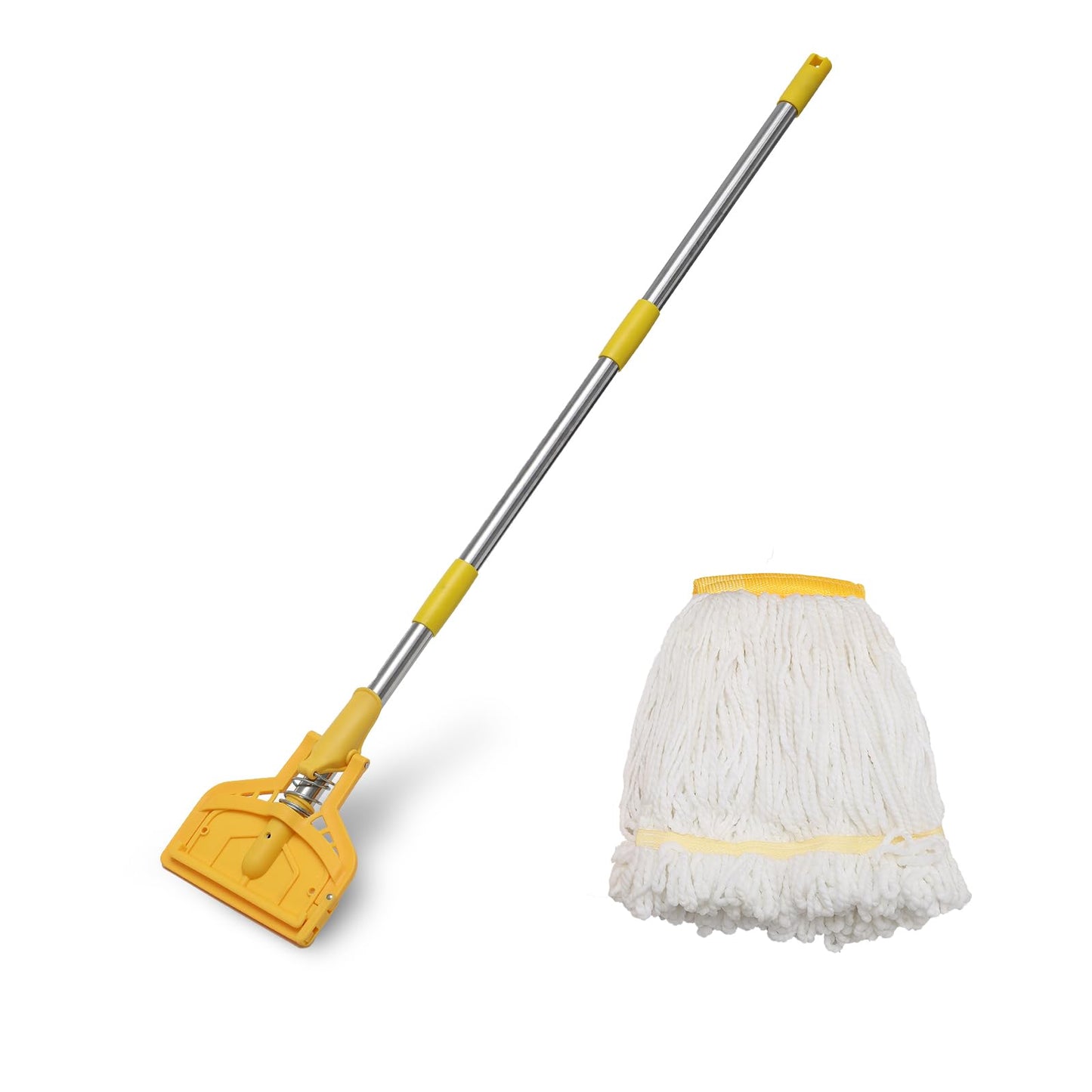 Cotton Mop+Mop Handle Commercial Heavy Duty, 61 inch Metal Commercial Mop Stick for Home, Garage,Office, Workshop, Warehouse Floor Cleaning, 1 Pack