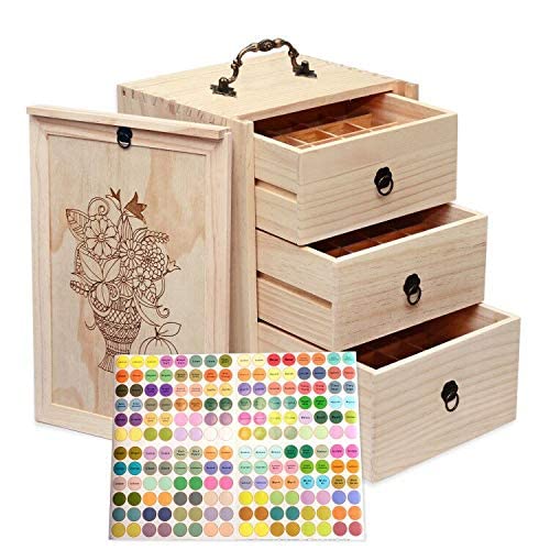 TORIBIO Essential Oils Box for 60 Bottles, Wooden Essential Oils Storage Organizer Holds 5 10 15 20 30 ml for Young Living & Doterra Bottles