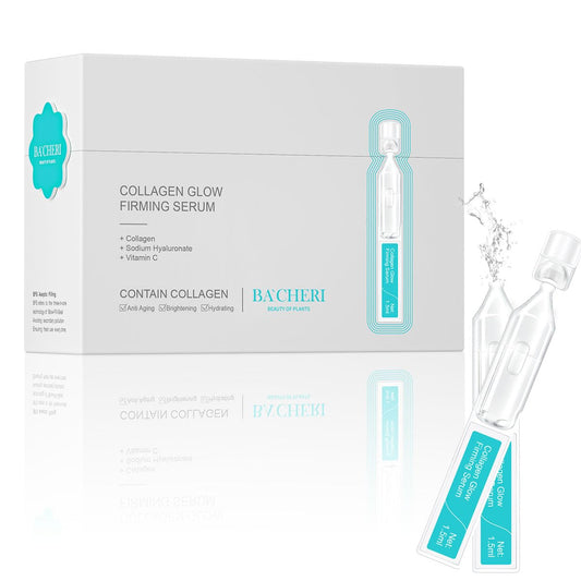 BACHERI Collagen Glow Firming Face Serum Ampoule with Soluble Collagen, for reducing dry & fine lines, brightening & Hydrating Facial Serum with Centella Asiatica Extract, 30 Pcs/Box