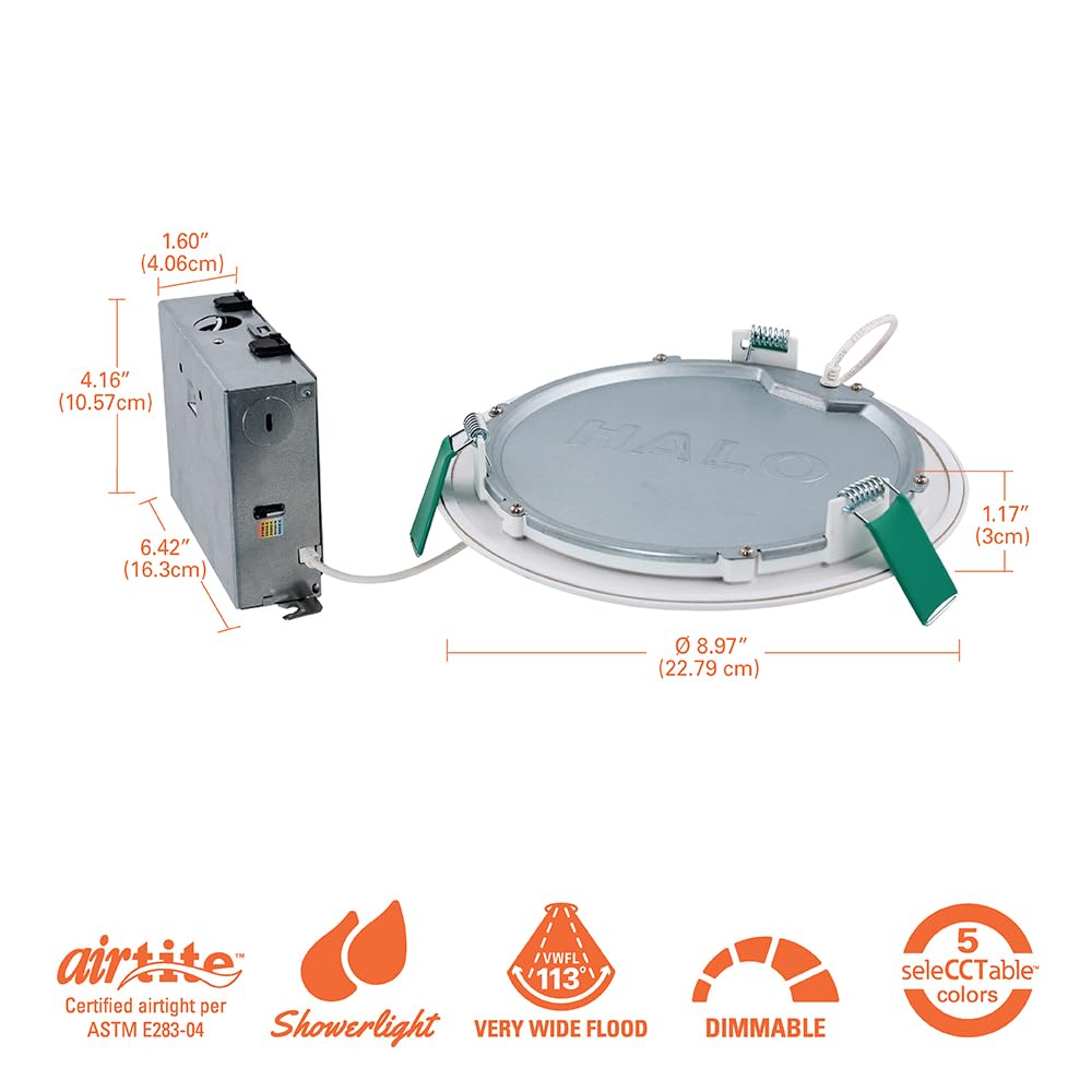 HALO HLB Recessed Lighting 8 Inch LED Ceiling Light, Thin Canless, Dimmable w/Selectable Color Temperatures