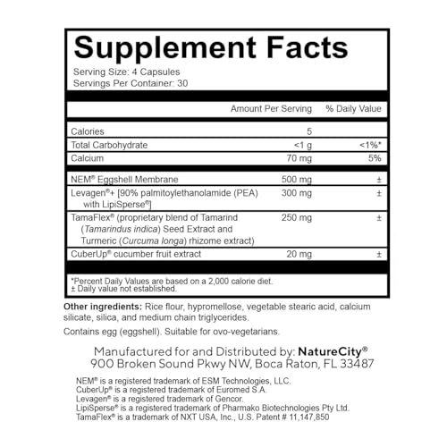 NatureCity True-Joint FLX Joint Supplement Formula (120 Capsules) | TamaFlex, NEM Eggshell Membrane, Levagen+ PEA & CuberUp | Supports Joint Comfort, Flexibility, Mobility, Function & Cartilage Health
