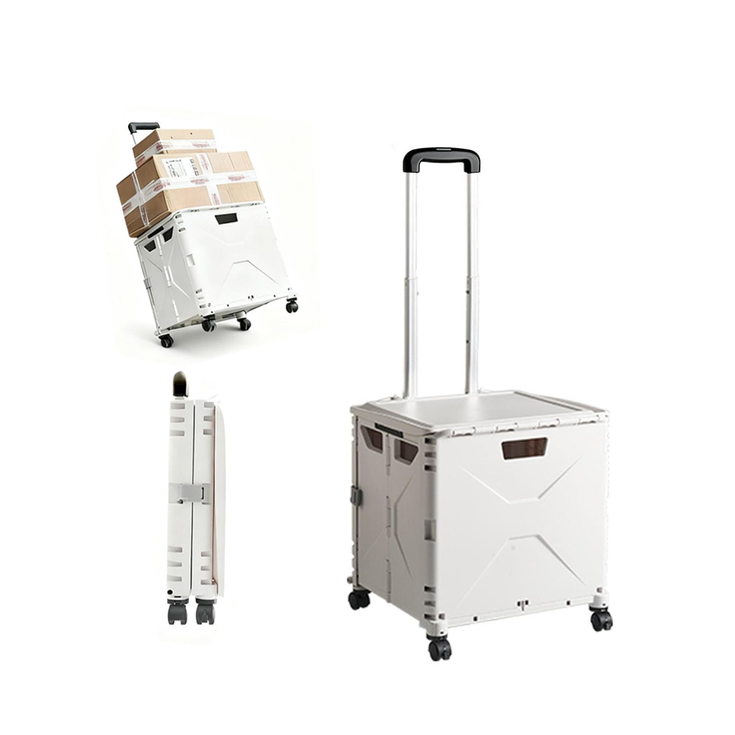 QIYUNI Collapsible Rolling Crate on Wheels for Teachers - Heavy Duty Plastic Teacher Tote Basket with Capacity, Durable Wheels, and Multi-Functional Design for Classroom, Shopping, or Travel (White)