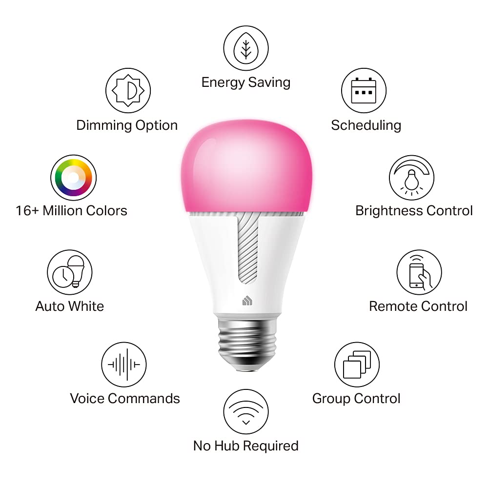 Kasa Smart Light Bulbs, 1000 Lumens High Brightness, 16M Color Changing, Dimmable Smart WiFi Light Bulb, Compatible with Alexa and Google Home, A19, 2.4GHz Wi-Fi only, No Hub Required, KL135(4-Pack)