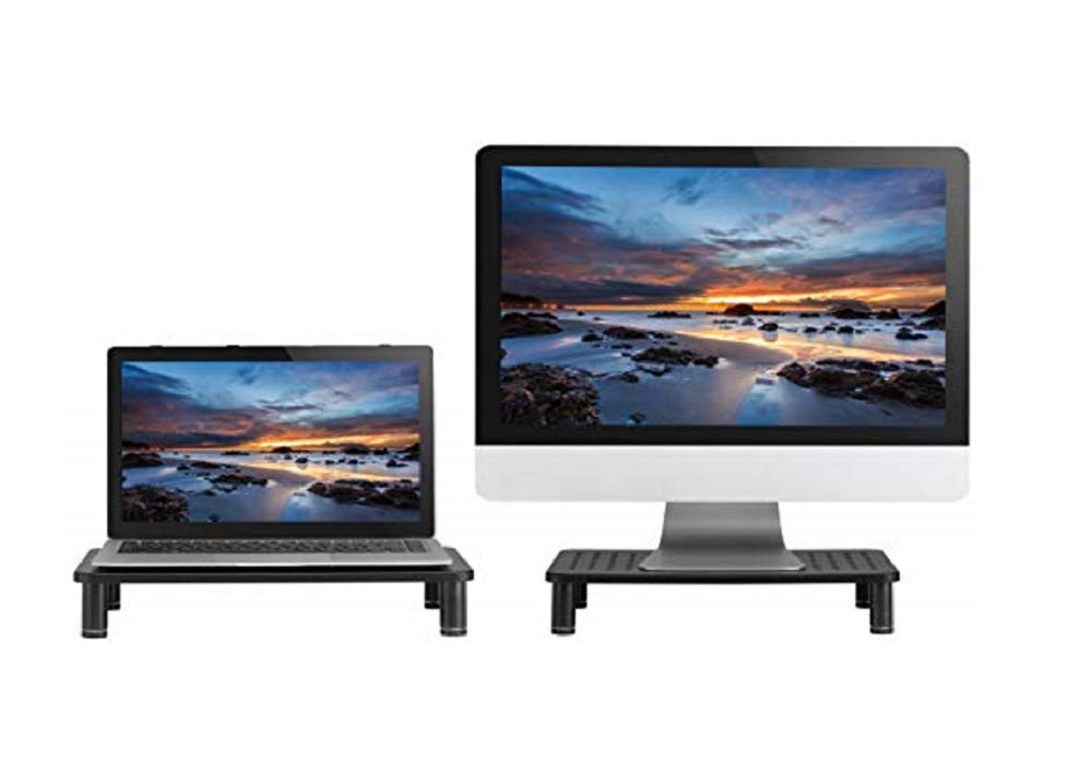 Husky Mounts 2-Pack Monitor Riser Laptop Stand, Adjustable Legs, Stackable, 14.5" x 9.25" x 3.25" Max Height, Matte Black Steel-Black.