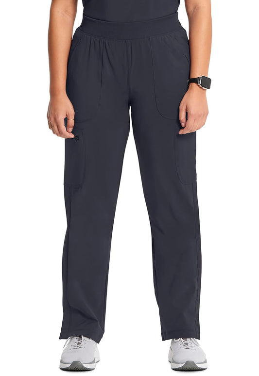 Cherokee Infinity Women's Scrub Pant Mid Rise Tapered Leg Pull-on Bottom with Moisture Wicking & 360° Stretch Fabric CK065A, L, Pewter