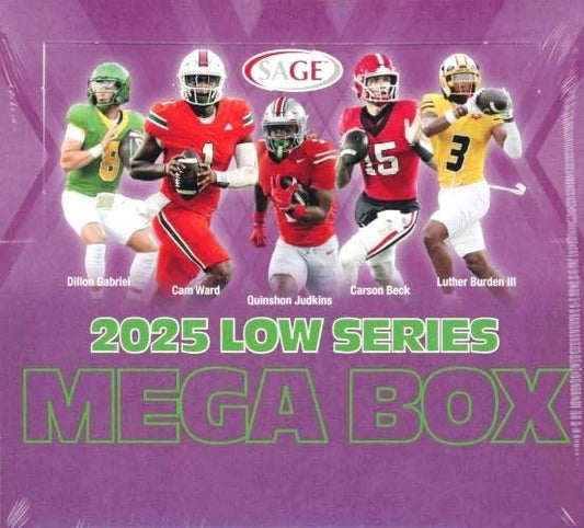 2025 Sage Football Low Series HUGE Factory Sealed MEGA Box with (5) AUTOGRAPHS, (8) INSERTS & Tons of ROOKIES! Look for RC & Autos of Cam Ward, Carson Beck, Dillion Gabriel, Ashton Jentry & More!