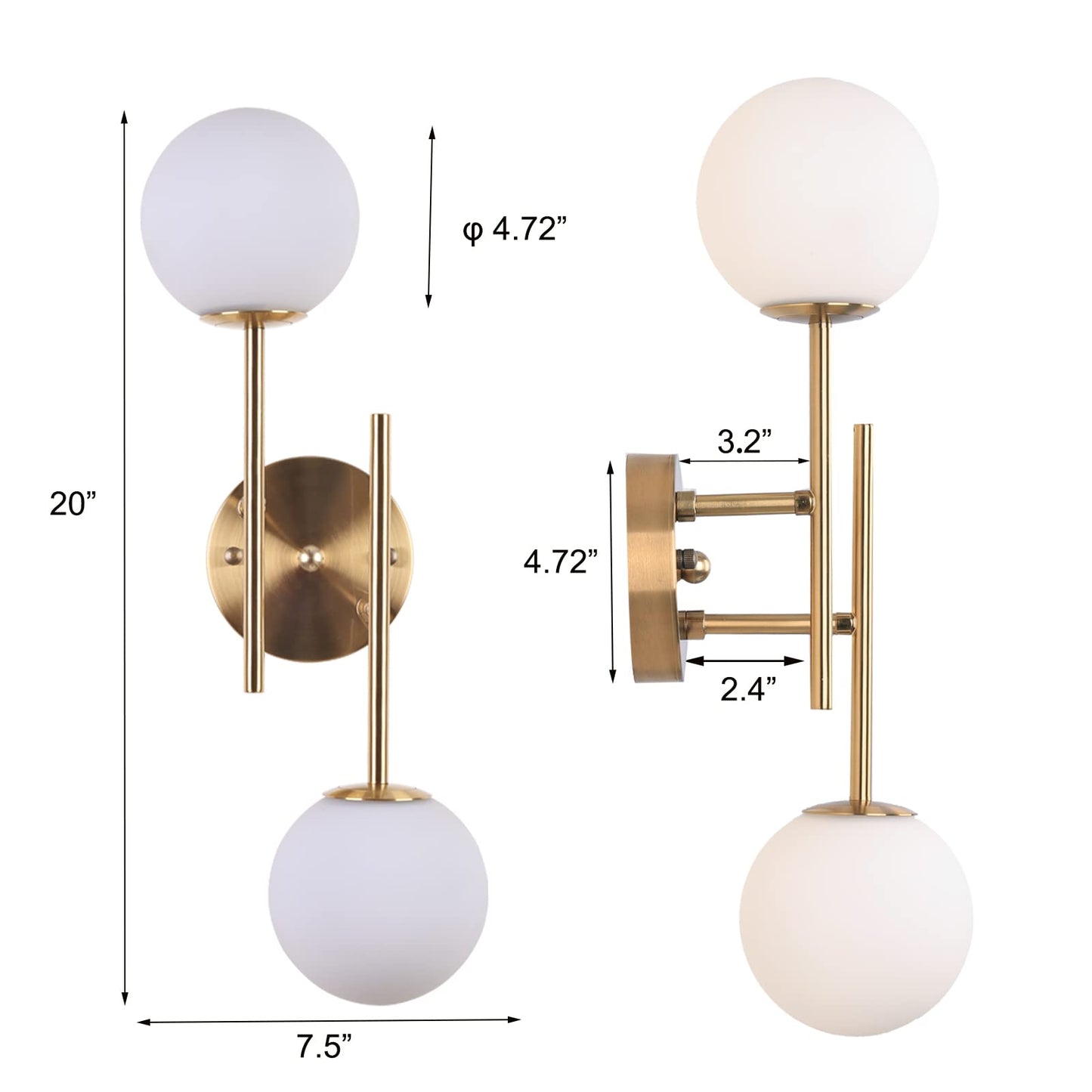 BYOLIIMA Gold Globe Wall Sconce, 7.5" W x 20" H, G9 Base, Compatible with LED or Halogen Bulbs, Perfect for Bathroom, Kitchen, Living Room, Home Office, Lobby, Bedroom