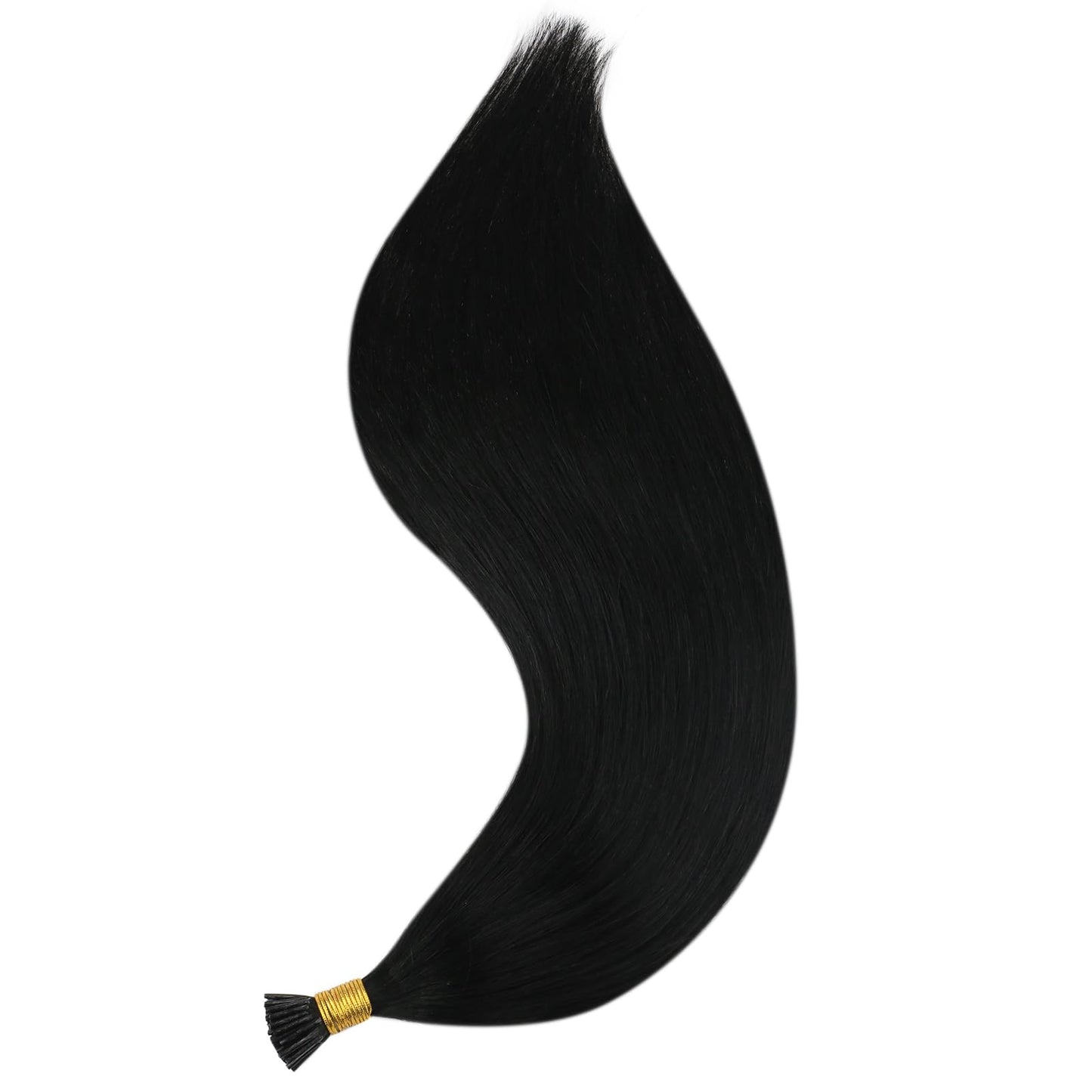 Sunny Hair Black I Tip Hair Extensions Human Hair 28inch I Tips Extensions Jet Black Itips Human Hair Extensions Heat-Stylable I Tip Extensions Straight Itips Invisible Bead Hair extensions 50g 50s