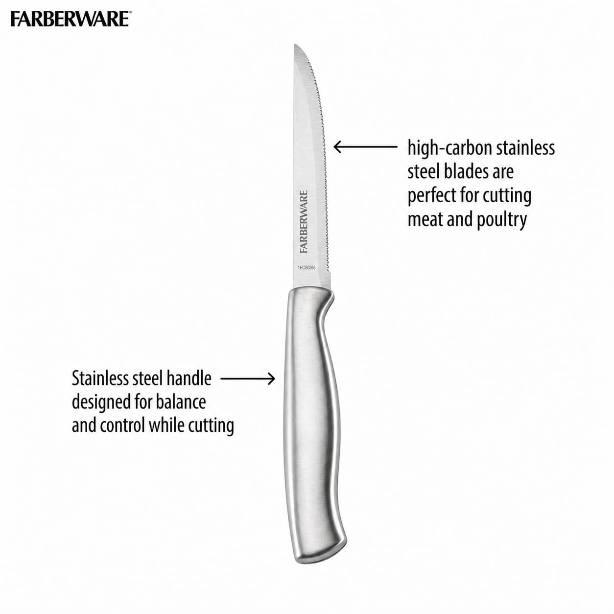 Farberware Stainless Steel Steak Knife Set, 8-Piece, Stainless Steel
