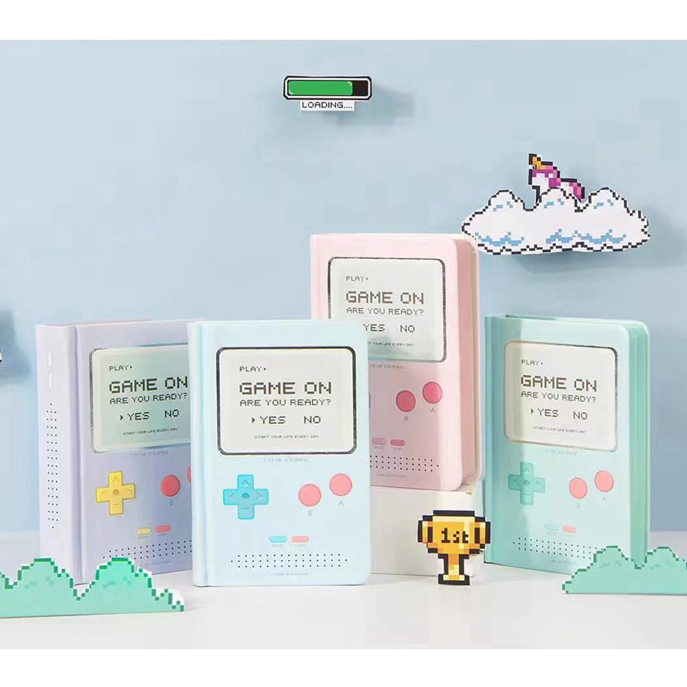 Undated Daily Planner 365 Days Notebook Game Design Pocket Organizer Appointment Book Journal Notebook A6 mini Cute Diary (Purple+Blue+Pink+Green)